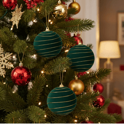 Jogo 3 Bolas De Natal Veludo Verde E Dourado 10cm ... - BARBIZAN DECORE