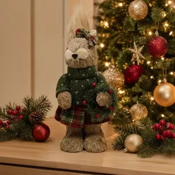 Esquilo Natal Em Pé Palha Vestido Xadrez Tricot 32... - BARBIZAN DECORE