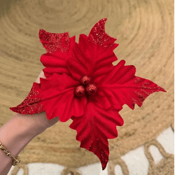 Flor Natalina Bico de Papagaio Veludo Vermelho 20c... - BARBIZAN DECORE
