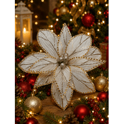 Flor Natalina Poinsetia Champagne Com Glitter E Cr... - BARBIZAN DECORE