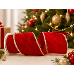 Fita Natalina Aramada 10cm Vermelho Veludo E Doura... - BARBIZAN DECORE