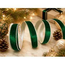 Fita Natalina 2,5cm Dupla Face Verde E Dourado Vel... - BARBIZAN DECORE