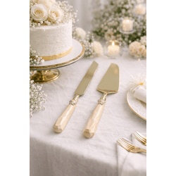 Conjunto 2 Talheres Para Bolo Aço Inox Dourado Bor... - BARBIZAN DECORE