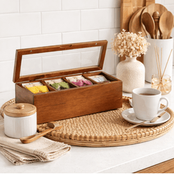 Caixa P/ Chá E Especiarias Madeira Acacia Tampa Ac... - BARBIZAN DECORE