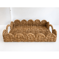 Bandeja Retangular Fibra Natural com Alça Bege Nat... - BARBIZAN DECORE