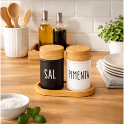Saleiro E Pimenteiro Vidro Base Tampa Bambu 90ml D... - BARBIZAN DECORE