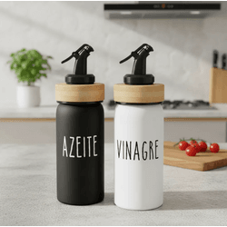 Galheteiro Vidro Doha Tampa De Bambu 220ml 2 Peças... - BARBIZAN DECORE