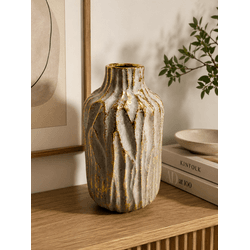 Vaso Em Cerâmica Cinza Detalhes Dourados 30,5cm Te... - BARBIZAN DECORE