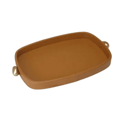 Bandeja Decorativa em Pu Caramelo Detalhe Dourado ... - BARBIZAN DECORE