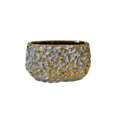 Cachepot Decorativo Cerâmica Dourado E Cinza 22cm ... - BARBIZAN DECORE
