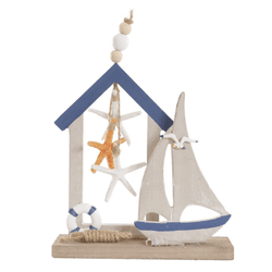 Enfeite Barco Madeira Veleiro Estrela Do Mar Decor... - BARBIZAN DECORE