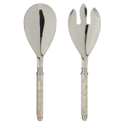 Jogo 2 Talheres Para Salada em Aço Inox e Madrepér... - BARBIZAN DECORE