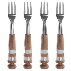 Jogo 4 Garfos Sobremesa Aço Inox Madeira Acacia Ma... - BARBIZAN DECORE