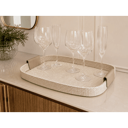 Bandeja Decorativa Revestimento Pu Alças Pu 45cm -... - BARBIZAN DECORE