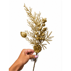 Galho Natalino Dourado Glitter Brilho Enfeite P Ár... - BARBIZAN DECORE