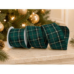 Fita Natalina Aramada 6,3cm Xadrez Verde 9,14m - 4... - BARBIZAN DECORE