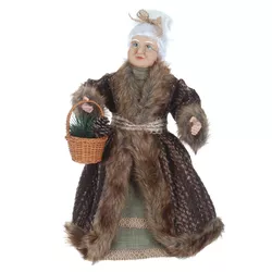Mamãe Noel em Pé Bege e Marrom Cestinha com Pinha ... - BARBIZAN DECORE