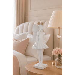 Escultura Decor Poliresina Menina Fada Branco Dour... - BARBIZAN DECORE
