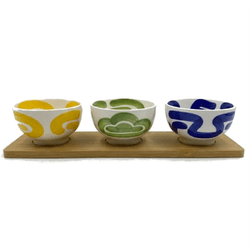 Petisqueira Suporte Em Bambu Com 3 Bowls Coloridos... - BARBIZAN DECORE