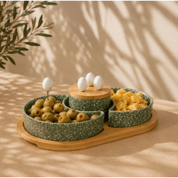 Petisqueira Verde Suporte com 2 Bowls e 4 Pegadore... - BARBIZAN DECORE