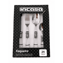Faqueiro Premium em Metal C/24 Pcs Prata Cabo Tran... - BARBIZAN DECORE