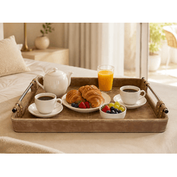 Bandeja Decorativa Alça Em Metal Couro Sintético M... - BARBIZAN DECORE
