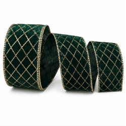Fita Natalina Aramada Veludo Verde 6,3cm Brilho Ou... - BARBIZAN DECORE