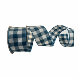 Fita Natalina Aramada 6,3cm Xadrez Azul E Branco 9... - BARBIZAN DECORE