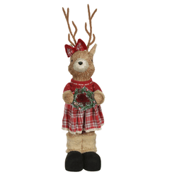 Rena Natal em Pé com Vestido e Laço Palha Vermelho... - BARBIZAN DECORE