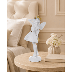 Escultura Decor Poliresina Menina Fada Branco Dour... - BARBIZAN DECORE