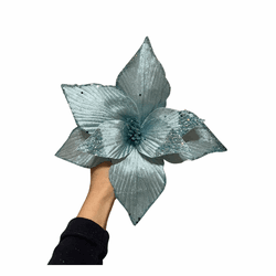 Flor Natalina Poisentia Azul Com Glitter 28cm - 43... - BARBIZAN DECORE