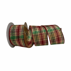 Fita Natalina Aramada 6,3cm Xadrez Colorido Dourad... - BARBIZAN DECORE
