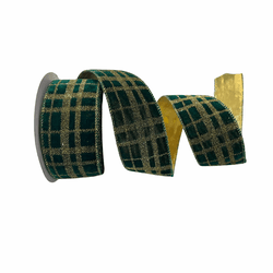Fita Natalina Aramada 6,3cm Veludo Verde Com Doura... - BARBIZAN DECORE