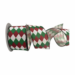 Fita Natalina Aramada 6,3cm Vermelha Branco E Verd... - BARBIZAN DECORE