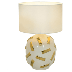 Abajur Decorativo Cerâmica Branco e Dourado Bivolt... - BARBIZAN DECORE