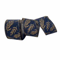 Fita Natalina Aramada 6,3cm Linho Azul e Dourado 9... - BARBIZAN DECORE