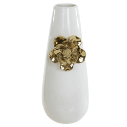 Vaso Decorativo Cerâmica Branco com Flor Dourada 3... - BARBIZAN DECORE