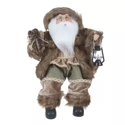 Papai Noel Natal Sentado Bege e Marrom Presente e ... - BARBIZAN DECORE