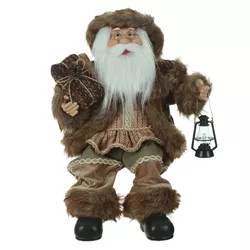 Papai Noel Natal Sentado Bege e Marrom Presente e ... - BARBIZAN DECORE