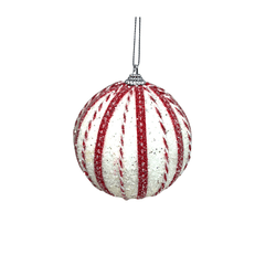 Caixa com 3 Bolas Natal Branca Com Listras Vermelh... - BARBIZAN DECORE