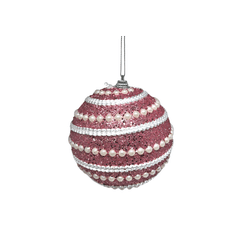 Jogo 3 Bolas De Natal Rosa Brilho Pérolas Branca 1... - BARBIZAN DECORE