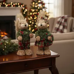 Boneco Natalino Casal Esquilo Xadrez Decoração Nat... - BARBIZAN DECORE
