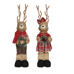 Casal Rena em Pé Palha Roupinhas Natal 53cm - 3934... - BARBIZAN DECORE