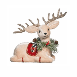 Rena Sentada Com Sela Glitter Luxo Decoração Natal... - BARBIZAN DECORE