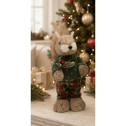 Esquilo Natal Em Pé Palha Calça Xadrez Blusa Trico... - BARBIZAN DECORE