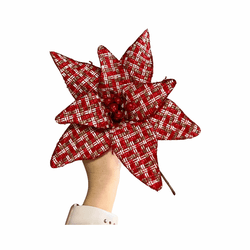 Flor Natalina Poinsetia Vermelha Xadrez Vermelho E... - BARBIZAN DECORE