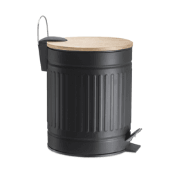 Lixeira Fluted Preto 5L Pedal Tampa Bambu Fechamen... - BARBIZAN DECORE