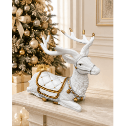 Rena Em Resina Deitada Branca com Dourado 20cm - 4... - BARBIZAN DECORE