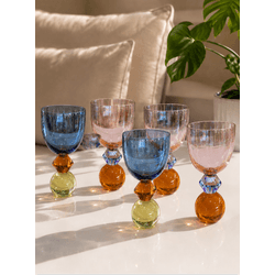 Jogo de 6 Taças Vidro Base Esfera Diamante 360ml -... - BARBIZAN DECORE