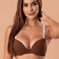 30987 - Conjunto Push Up. Calcinha fio - Marrom - Duzani
